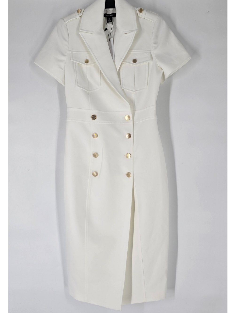 Karen Millen White Double Breasted Wrap Dress Size US 4 UK 8 Gold Buttons NEW